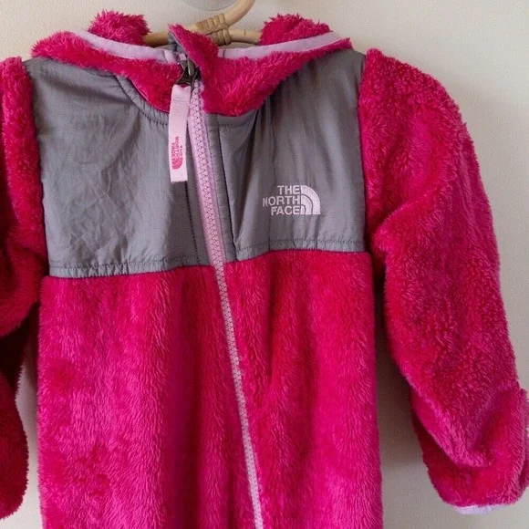 The North Face Fuzzy Fleece Oso One Piece Jumpsuit Hooded Pink Baby Size 12-18M - Picture 2 of 12